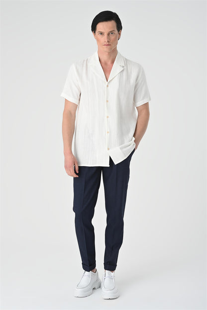 Men's White Woven Patterned Short Sleeve Shirt