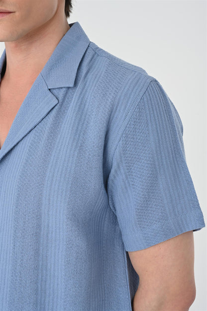 KOALA SYDNEY  Men's Light Blue Woven Patterned Short Sleeve Shirt -