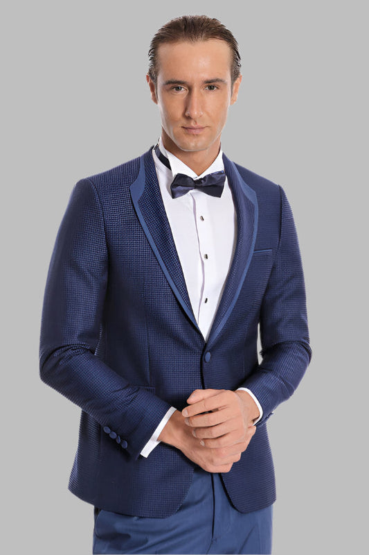 Dot Patterned Dark Blue Tuxedo - Wessi