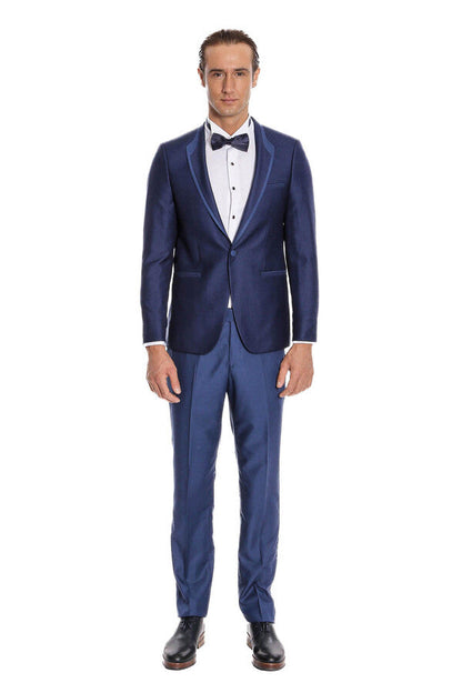 Dot Patterned Dark Blue Tuxedo - Wessi