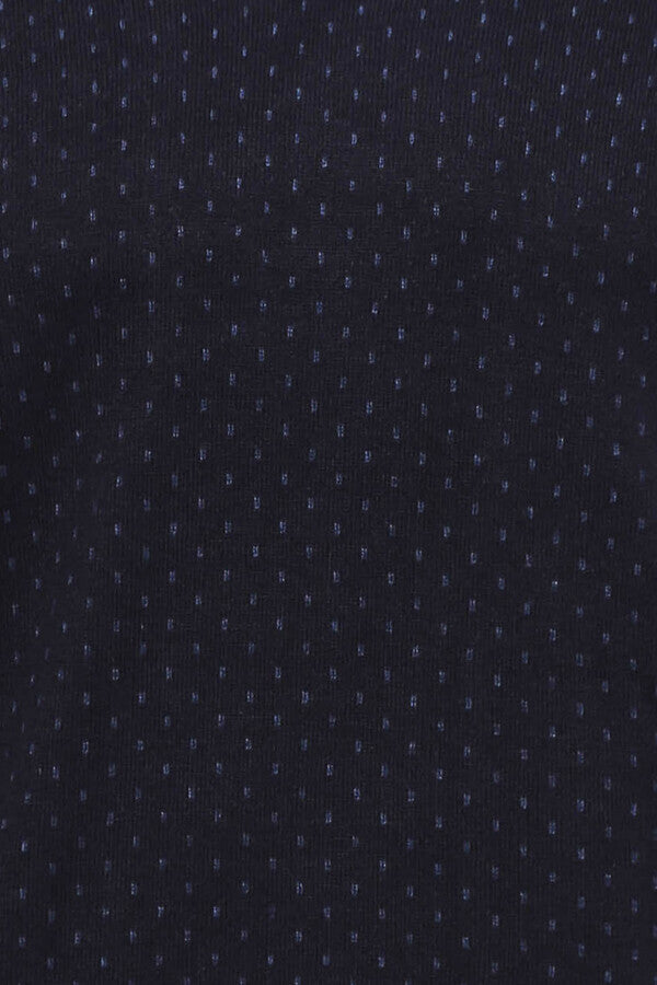 Dot Patterned V Neck Navy Blue Sweater