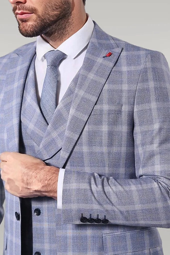 Double Breasted 3 Pieces Blue Suit |