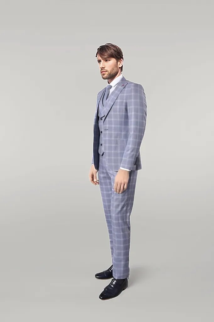 Double Breasted 3 Pieces Blue Suit |