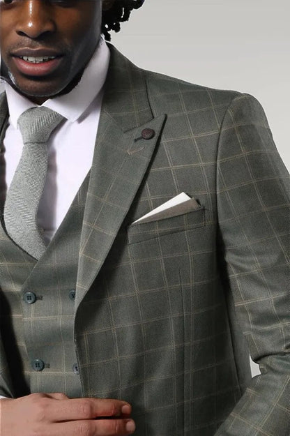 Double Breasted Green Plaid Mens Suit