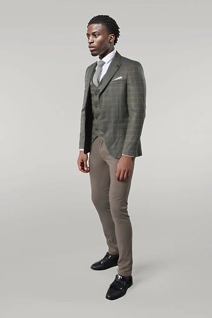 Double Breasted Green Plaid Mens Suit