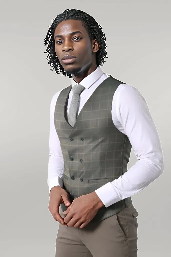 Double Breasted Green Plaid Mens Suit