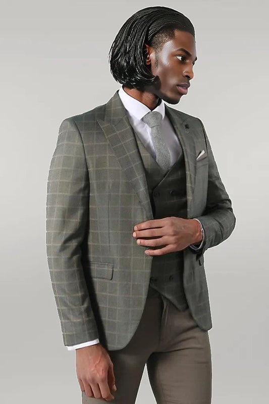 Double Breasted Green Plaid Mens Suit