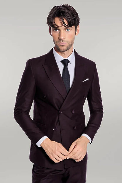 KOALA SYDNEY  Double Breasted Plain Wide Lapel Purple Men Suit -