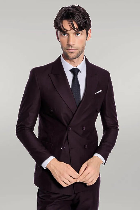 KOALA SYDNEY  Double Breasted Plain Wide Lapel Purple Men Suit -