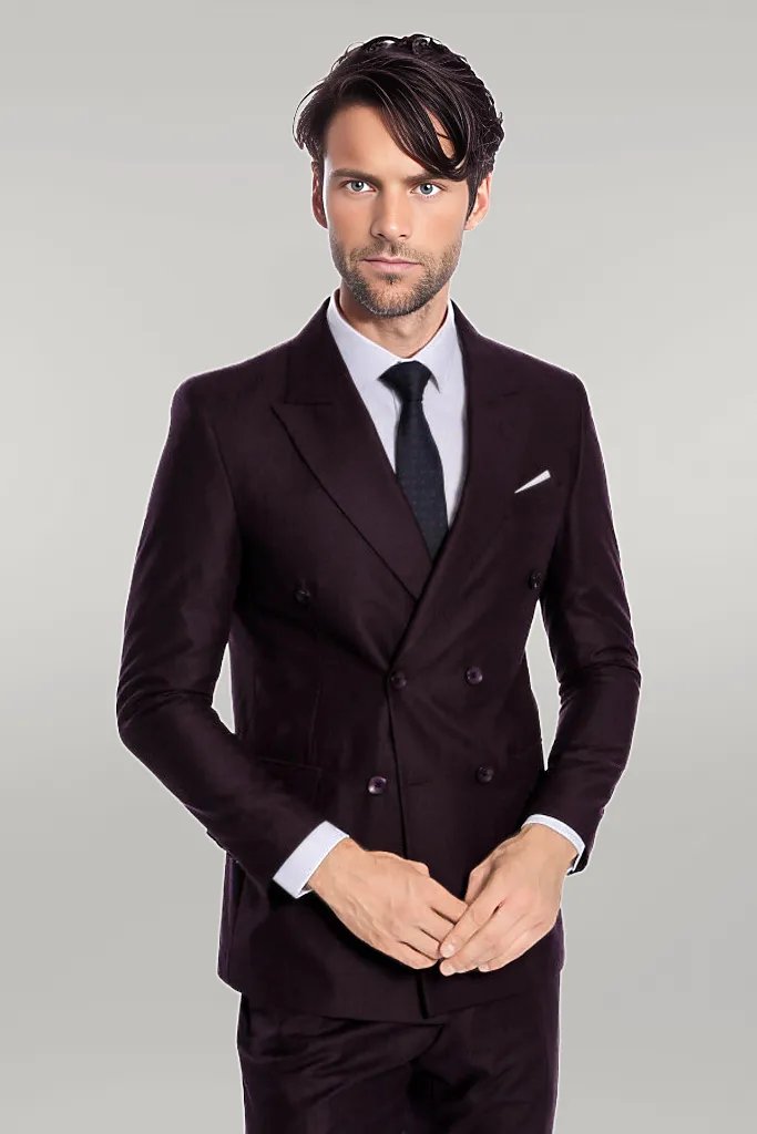KOALA SYDNEY  Double Breasted Plain Wide Lapel Purple Men Suit -