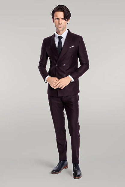 KOALA SYDNEY  Double Breasted Plain Wide Lapel Purple Men Suit -
