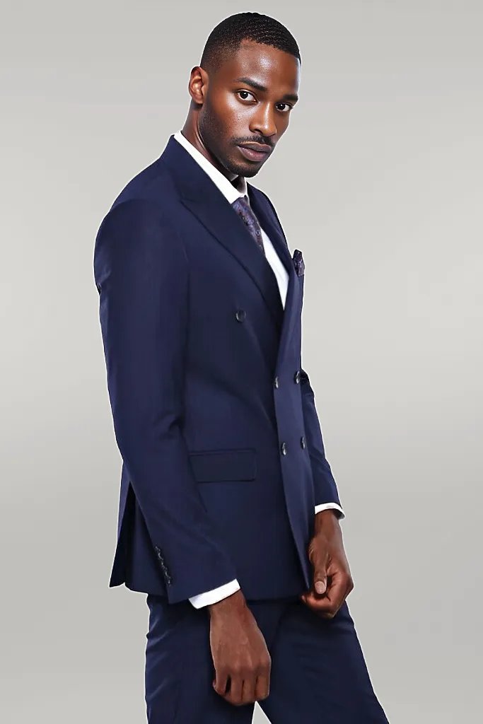 Double Breasted Slim Fit Navy Blue Men Suit
