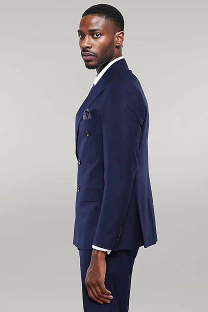 Double Breasted Slim Fit Navy Blue Men Suit