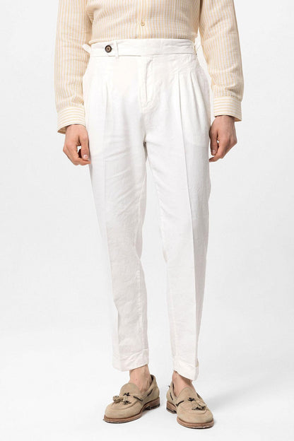 Men's White Cuffed High-Waisted Pants