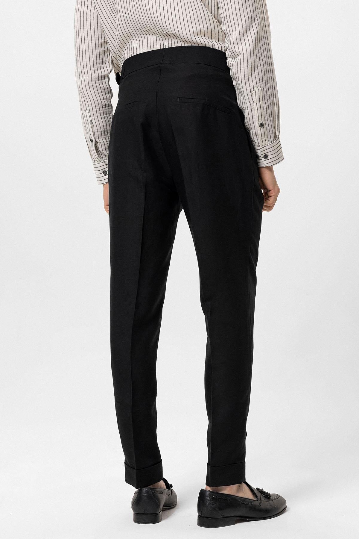 Men's Black Cuffed High-Waisted Pants