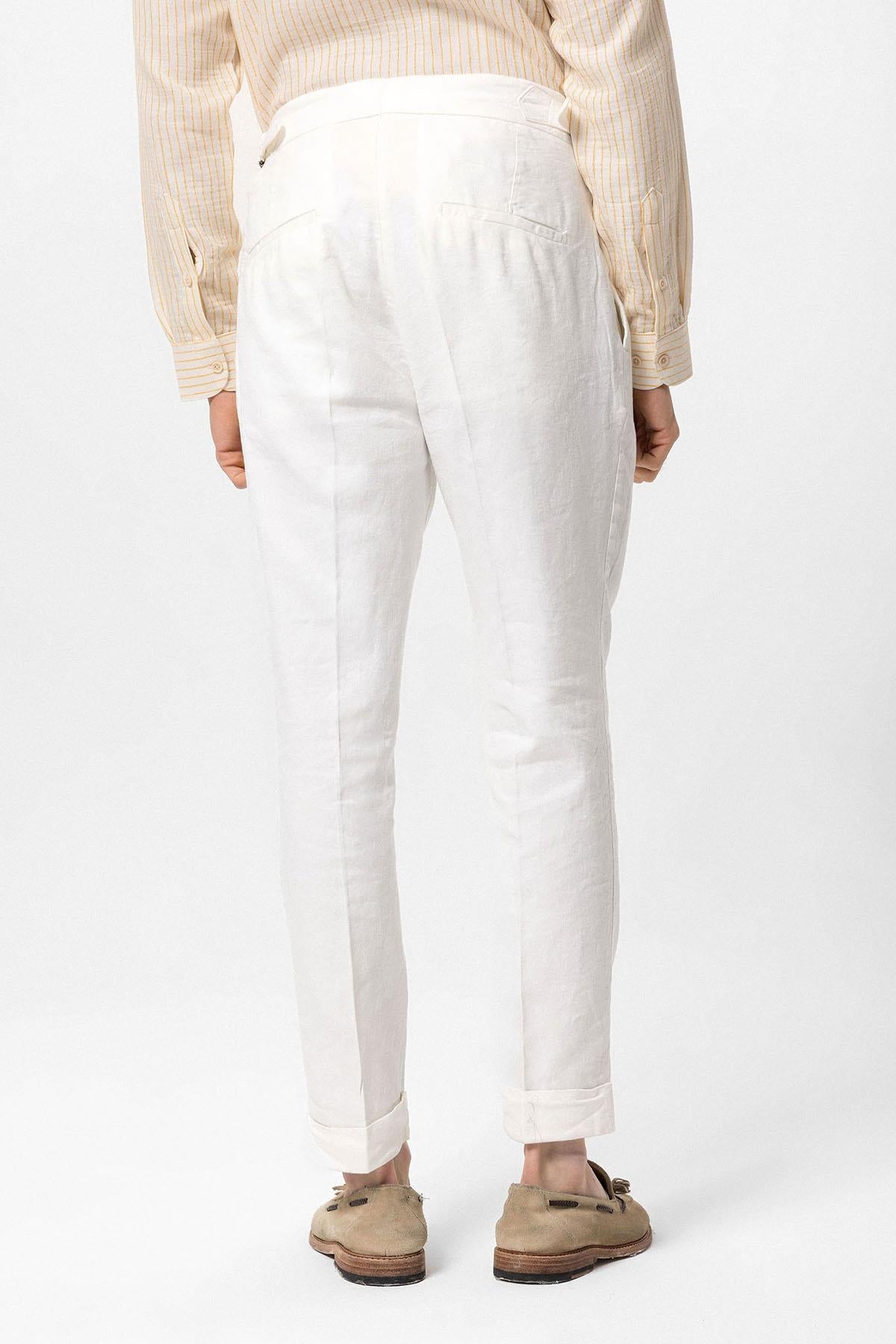 Men's White Cuffed High-Waisted Pants