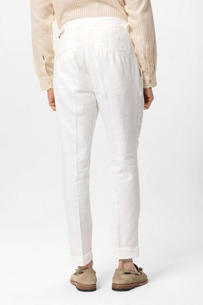 Men's White Cuffed High-Waisted Pants