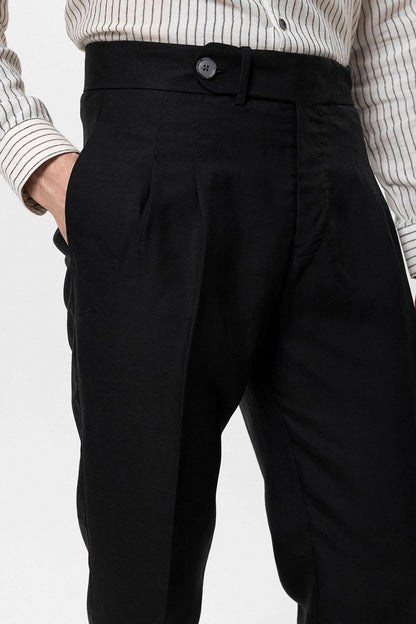 Men's Black Cuffed High-Waisted Pants