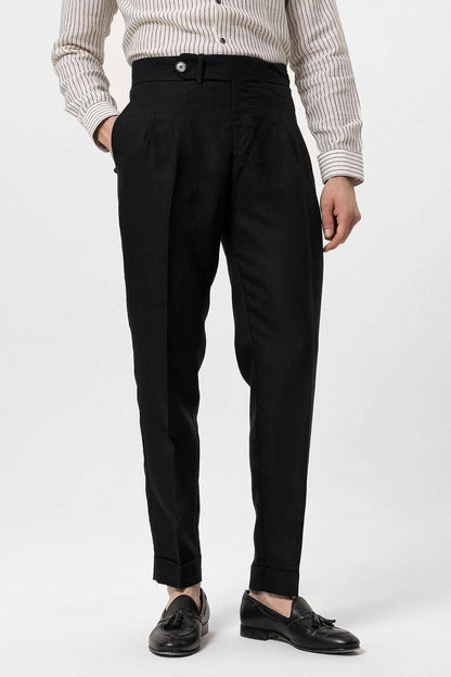 Men's Black Cuffed High-Waisted Pants