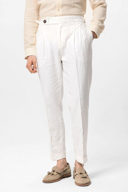 Men's White Cuffed High-Waisted Pants