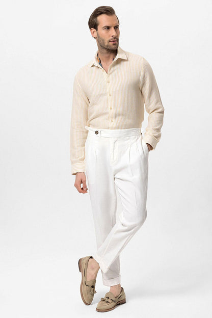 Men's White Cuffed High-Waisted Pants