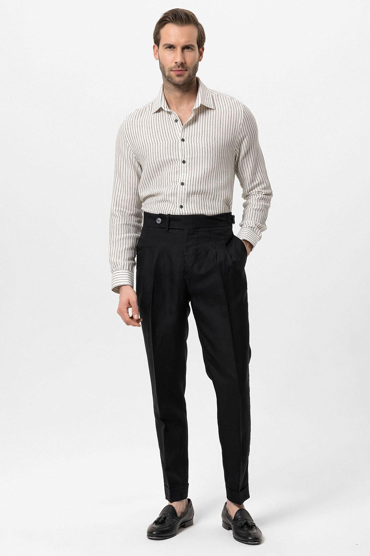 Men's Black Cuffed High-Waisted Pants
