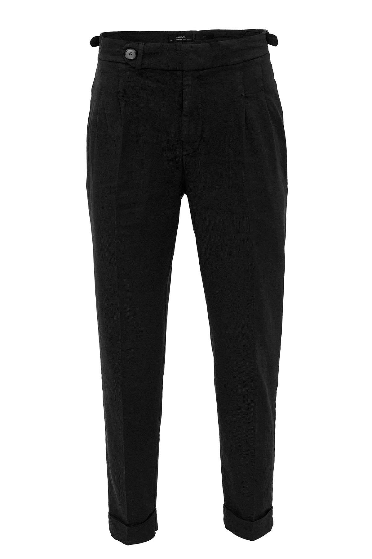 Men's Black Cuffed High-Waisted Pants