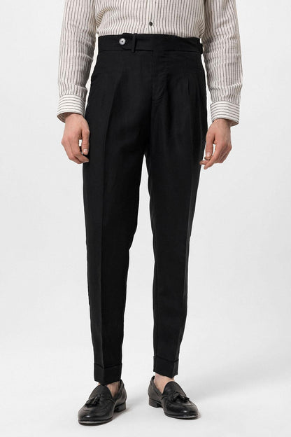 Men's Black Cuffed High-Waisted Pants