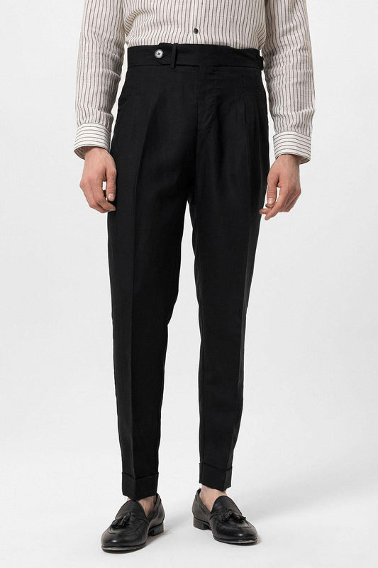 Men's Black Cuffed High-Waisted Pants
