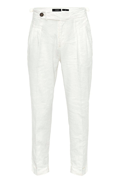 Men's White Cuffed High-Waisted Pants