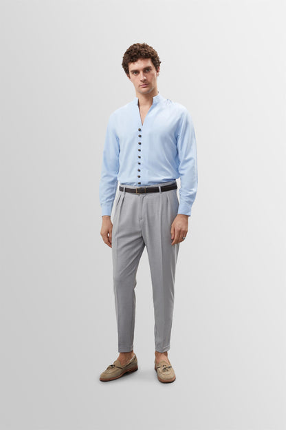 Men's Baby Blue Button Detailed Stand Up Collar Shirt