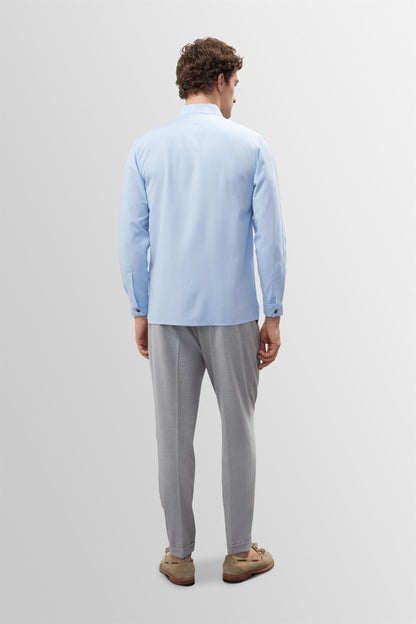 Men's Baby Blue Button Detailed Stand Up Collar Shirt