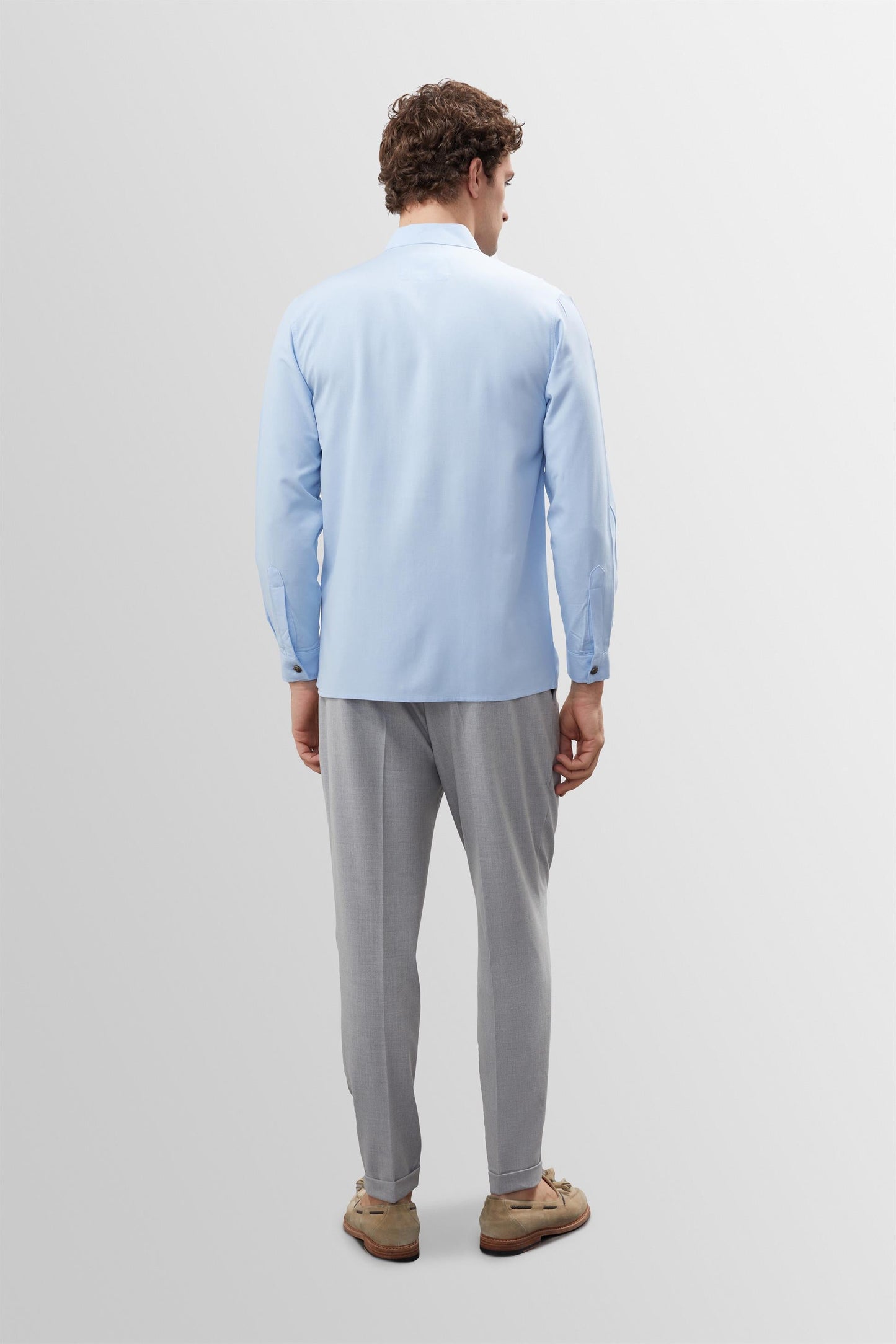 Men's Baby Blue Button Detailed Stand Up Collar Shirt