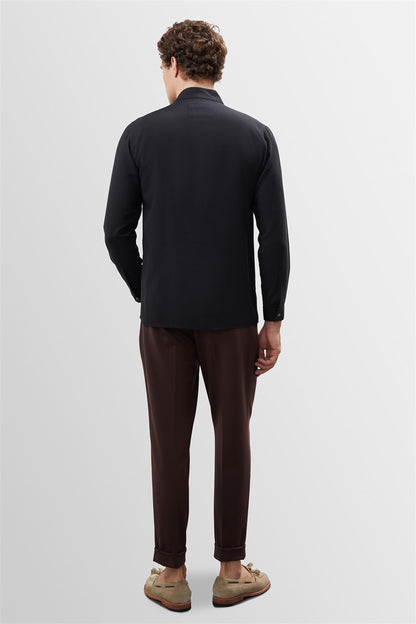 Men's Black Button Detailed Stand Up Collar Shirt -