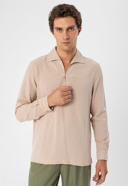 Men's Beige Button Detailed Shirt -