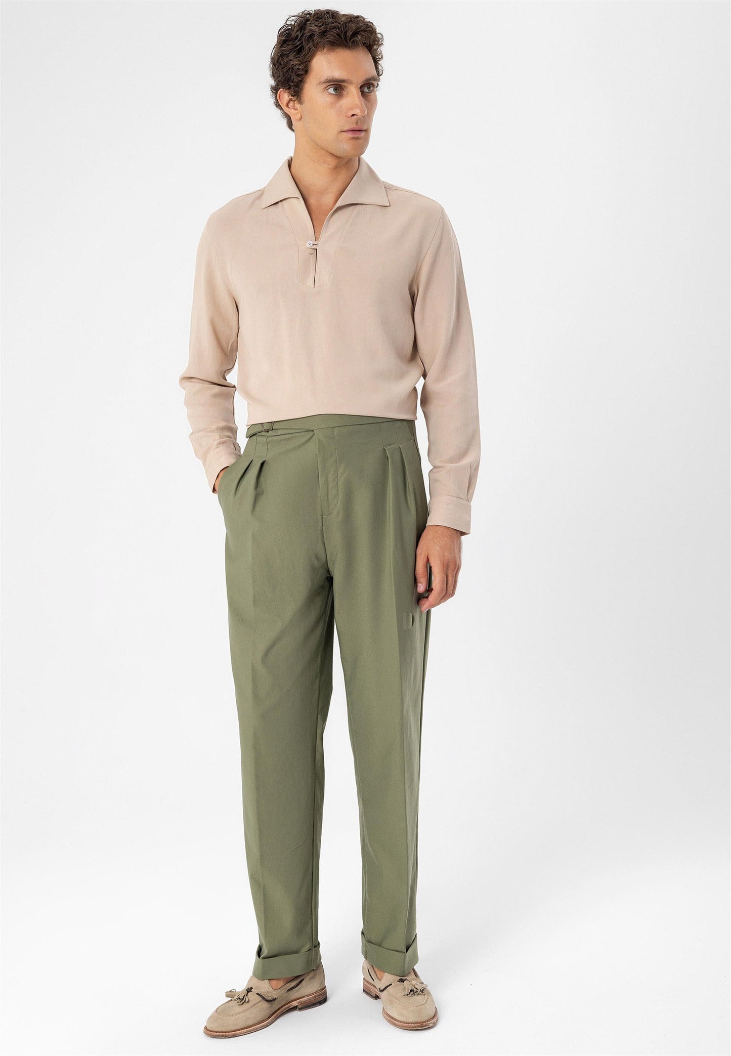 Men's Beige Button Detailed Shirt -