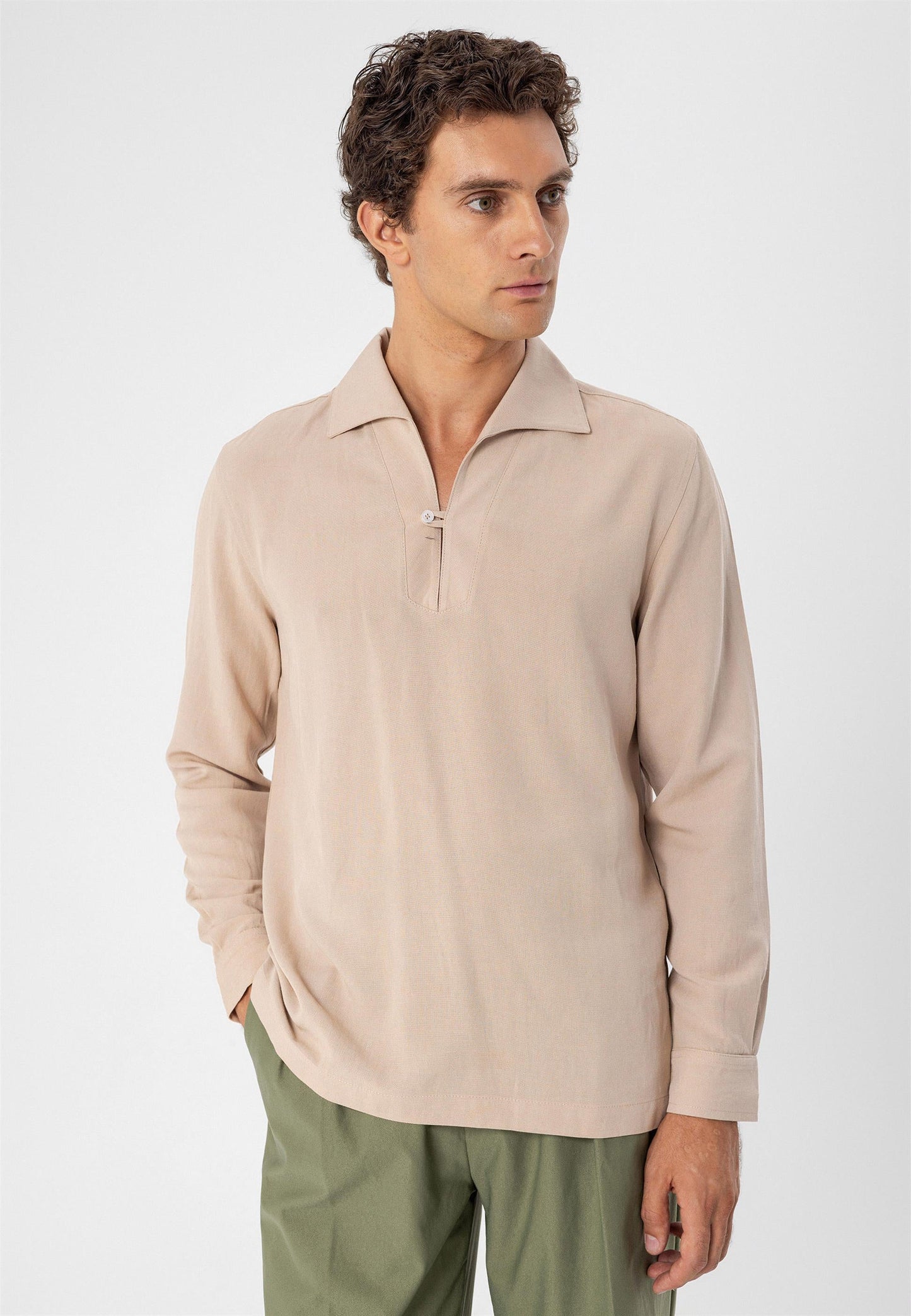 Men's Beige Button Detailed Shirt