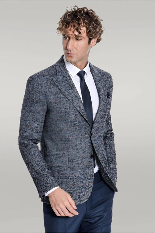 KOALA SYDNEY Checked Navy Blue Men Blazer