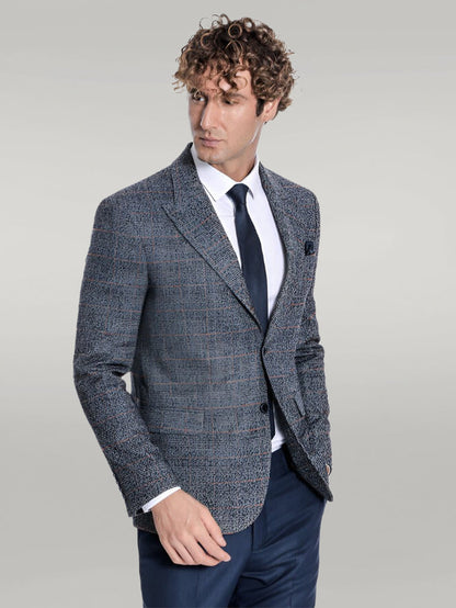 Checked Navy Blue Men Blazer