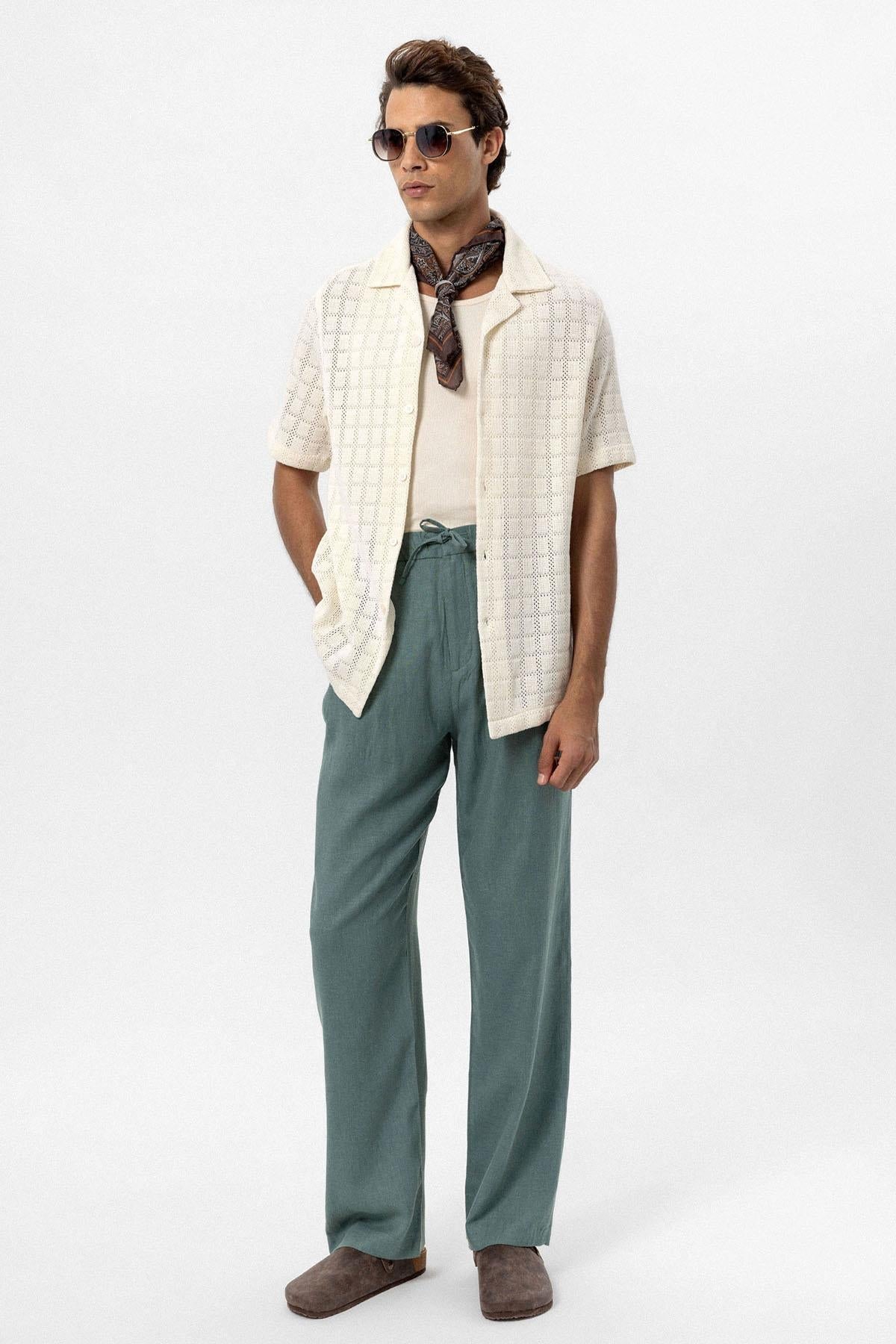 Men's Ecru Camp Collar Woven Shirt