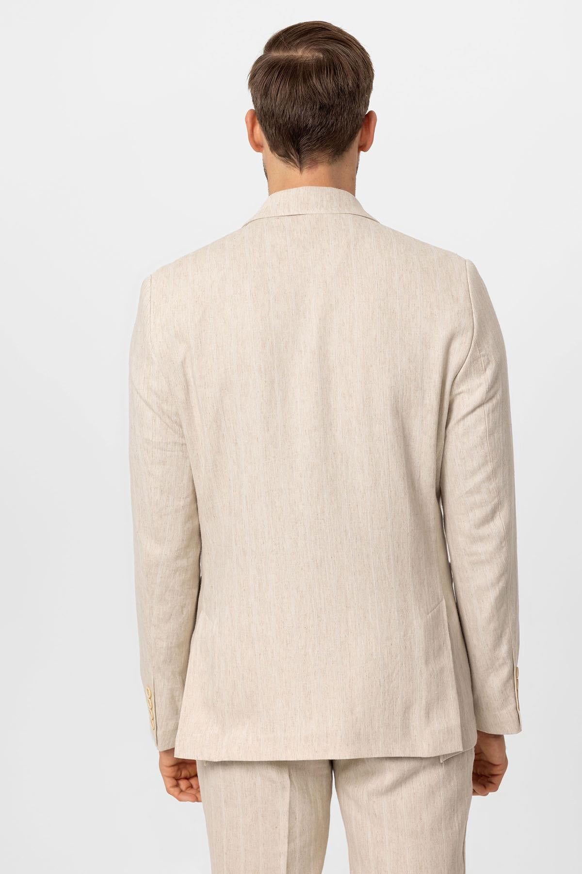 KOALA SYDNEY Men's Ecru-White Linen Blend Double-Breasted Jacket
