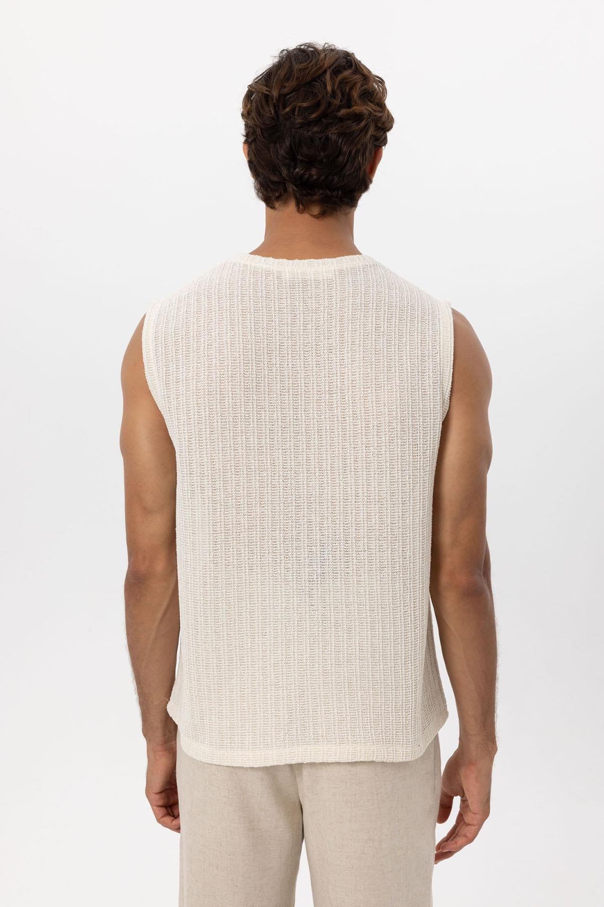 Men's Ecru Textured Tank Top