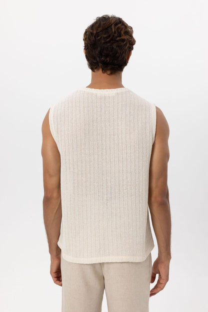 Men's Ecru Textured Tank Top