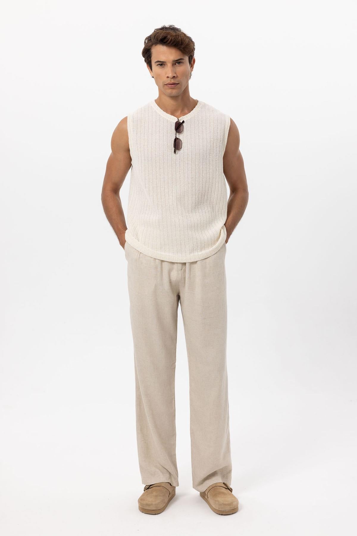 Men's Ecru Textured Tank Top