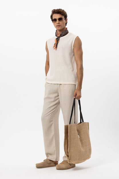 Men's Ecru Textured Tank Top