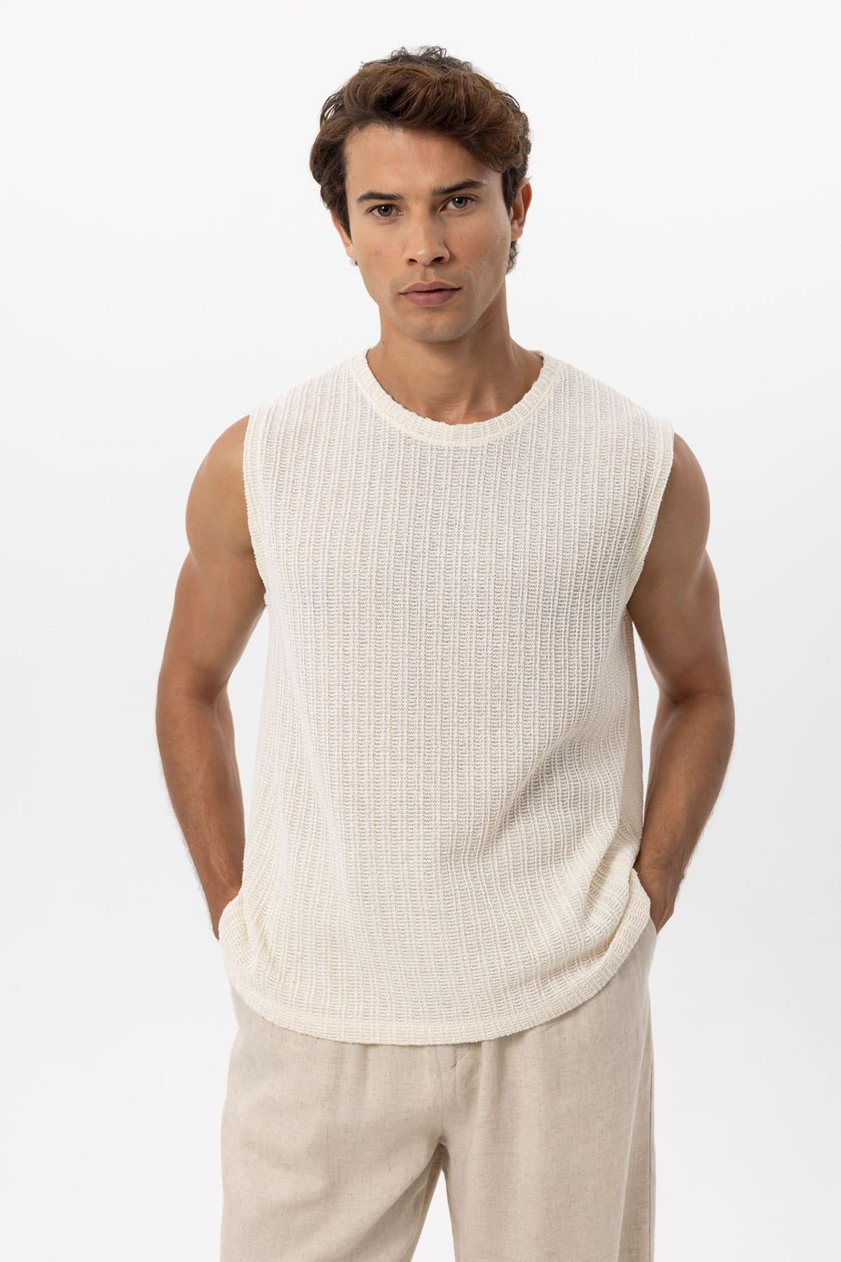 Men's Ecru Textured Tank Top