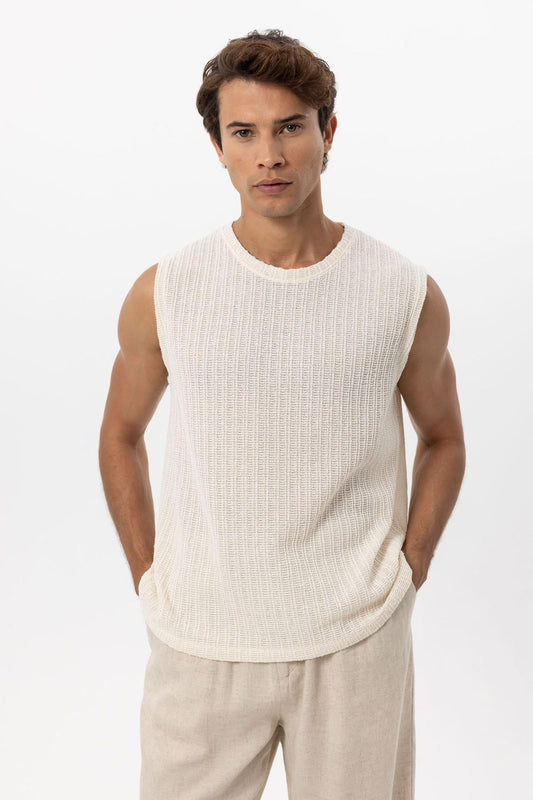 Men's Ecru Textured Tank Top