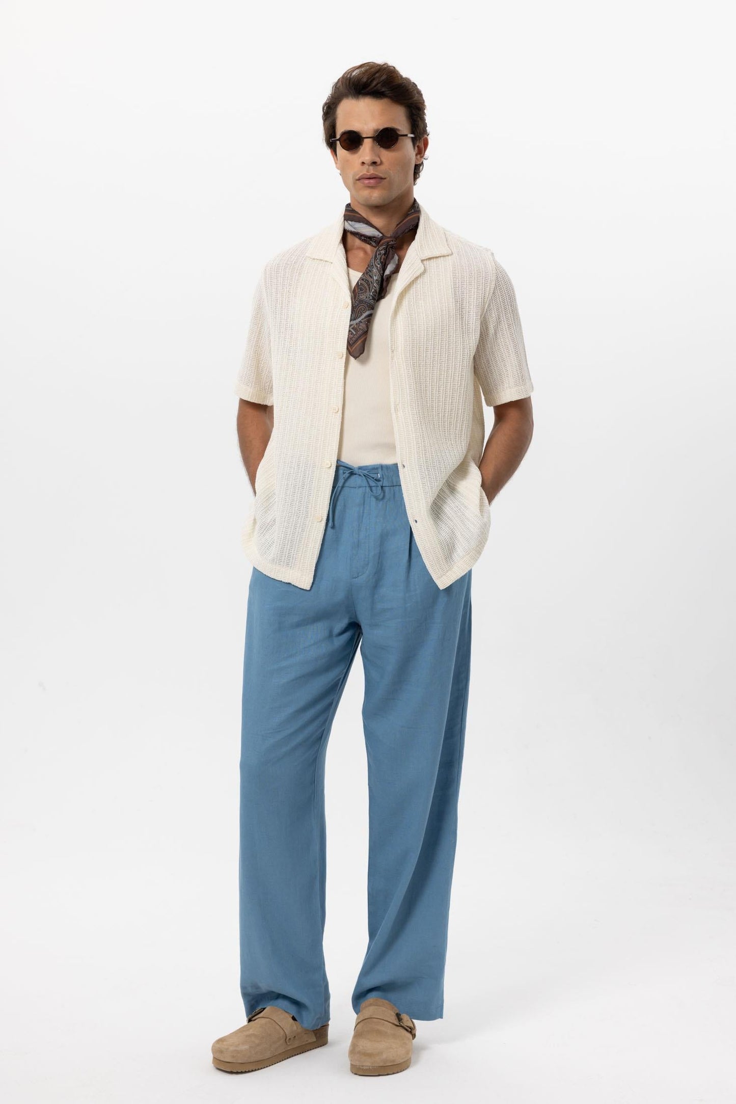 Men's Ecru Textured Crochet Shirt -