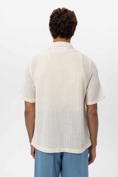 Men's Ecru Textured Crochet Shirt -