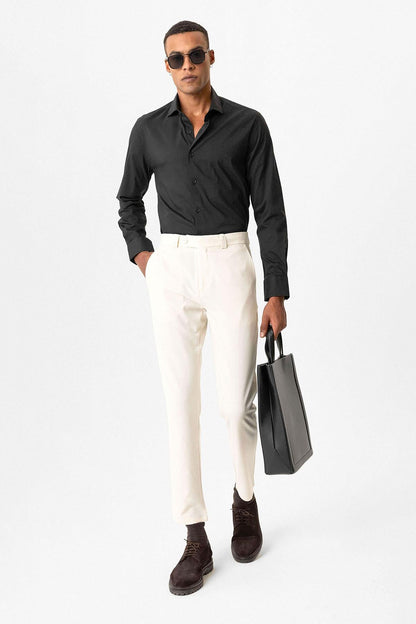 Ecru Men's Slim Fit Plain Accessory Fabric Trousers